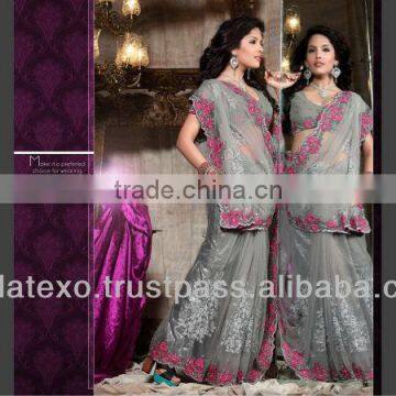 Grey Net Embroidery Saree