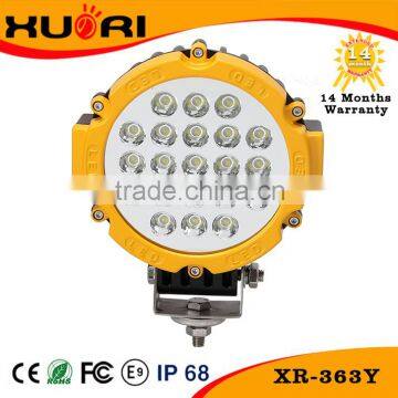 2016 Newest Motorcycles led driving lamp 4x4 led work light bar light yellow cover 63w work light for off road