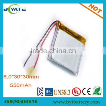 UL certified 3.7V 550mAh 603030 rechargeable lithium polymer battery pack