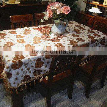 Handmade fancy jacquard chenille cotton table cloth with fringe