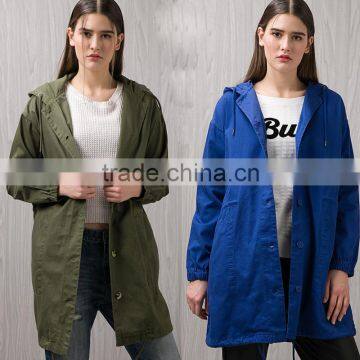 Women's Hooded Drawstring Military Jacket Parka Coat Army Green Blue Coat Light Jacket