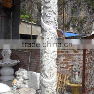 White Stone Stair Handrails Dragon Hand Carved Stone Sculpture From Vietnam photo-2