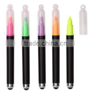 2012 hot sale plastic touch screen pen with highlighter with lanyard