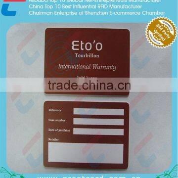 factory price with signature panel double warranty card / business card