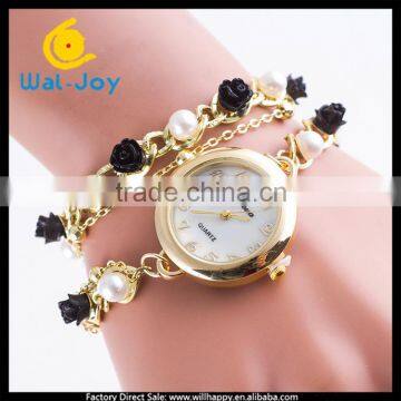 WJ-4763 Pearl and flower pretty quartz Geneva brand laides bracelet watch