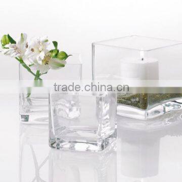 Hand blown square glass holder for candle 10*10*10cm candle holder