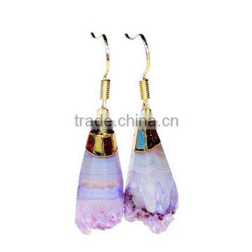 Druzy amethyst alloy with gold plated earrings