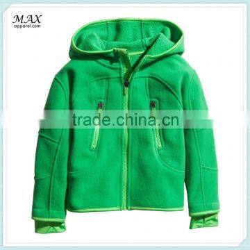 2015 hot sale Thick zipper fleece zip pocket kids hooded jacket