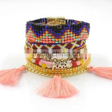 New BOHO multilayer bracelets many wraps magnetic clasp tassels bracelet