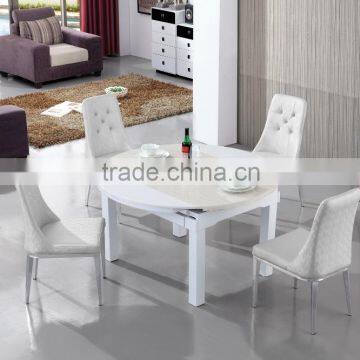 Simple Design Glass/Mable Top Extendable Round Dining Table Set Extension Dining Table Dining Room Furniture