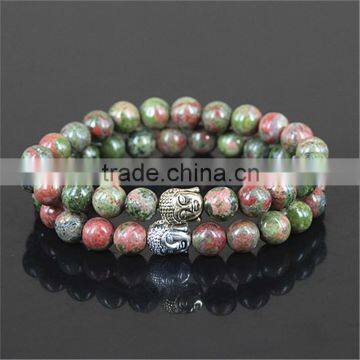 KJL-0087 Wholesale Men 8mm Natural Stone Unakite Stone Beads Charms Buddha Bracelet,Yoga Jewelry