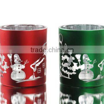 Snowman Decal Electroplate Glass Candle Holder