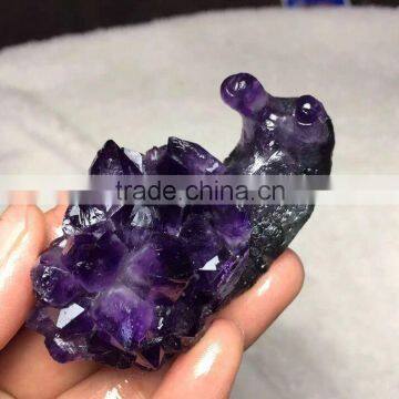 Cute natural amethyst decorative animals carving snail cluster for gifts