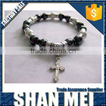 Black Gallstone with Metal Cross Bracelets