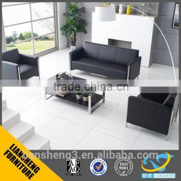 S850 Generous modern simple black office leather sofa with stainless steel base