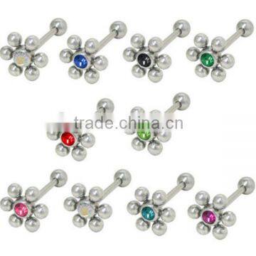 barbell tongue ring with flower piercing jewelry