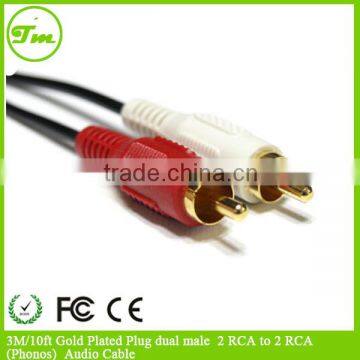 3M/10ft Gold Plated Plug dual male 2 RCA to 2 RCA(Phonos) Audio Cable