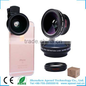 0.45X Wide Angle Lens 12.5X Macro Lens 2 in 1 Professional HD Cellphone Camera Lens Kit for iPhone 6s / 6s Plus / 6 / 5s Android