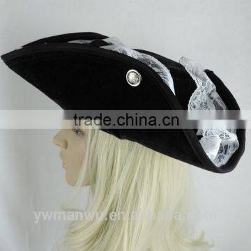 Pirate of the Caribbean Hat Pirate Hat White Lace Triangle Ostrich Hair photo-3
