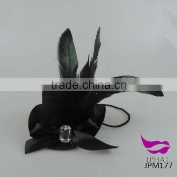 Black Retro Hat Small Hat With Feather Party Cap