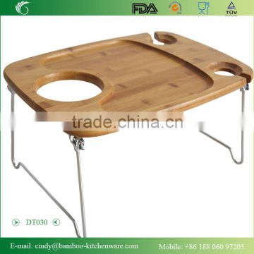 Folding Stainless Steel Leg Bamboo Serving Board Tray; Holding Glass Board Tray