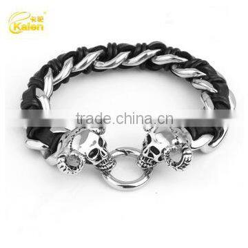 wholesale unique skull braided leather bracelet indian leather bracelets