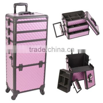 Cosmetic Portable Easy Go Aluminum Rolling Makeup Artist Train Case In Purple