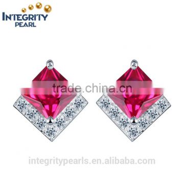 elegant fancy beautiful luxery imitation red ruby gemstone european 925 silver earring