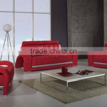 Red genuine leather 1+2+3 seater living room recliner sofas set designs 410