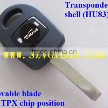 new uncut ignition key Transponder Key shell for man (HU83 removable blade ,with TPX chip position)