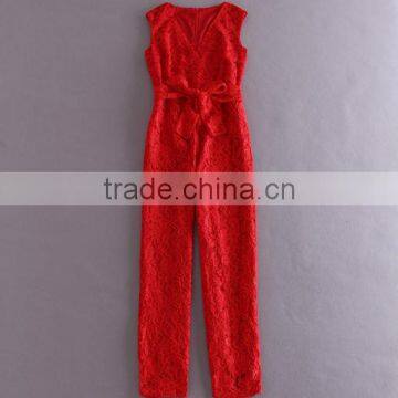 OEM Service Fashion Sleeveless Red Lace Jumpsuit Women Sexy Jumpsuit Clothes