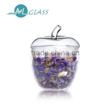 wholesale 250ml apple shape glass jar storage jar handmade heat resistant glassware QM087