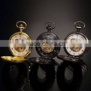Skeleton Steampunk Transparent Half Hunter Roman Dial Gold Mechanical Pocket Watch photo-5