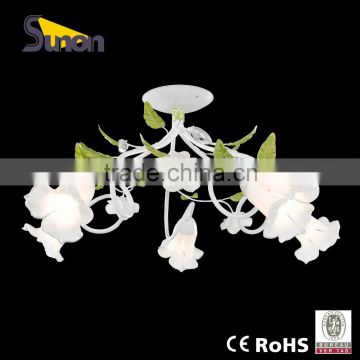 SX1110-5 European style simple wrought Iron chandelier with ceramic flower decorative living room