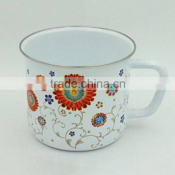 rim enamel cup flower logo printing custom enamel mug