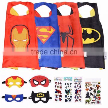 YS Super hero Cape and Mask Costumes For Kids SET Capes Masks Stickers and Tattoos