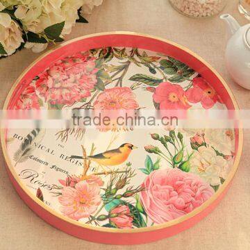 Coloured Drawing or Pattern Pink Round High-grade Wooden Serving Tray,wooden Bed Tray photo-2