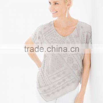 women's short sleeve sequin emb blouse tops