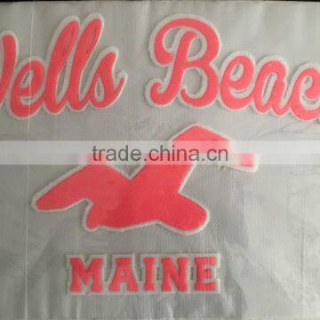 WEELS BEACH MIANE heat transfer with neon pink chenille and white felt