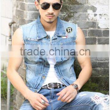 The summer new fashion sleeveless tank top denim vest waistcoat for men