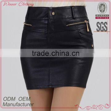 Top fashion fake leather deisgn sexy girls tight skirts with back pockets