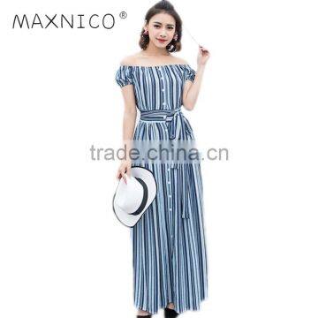 Maxnegio beach wear striped maxi gril casual dress