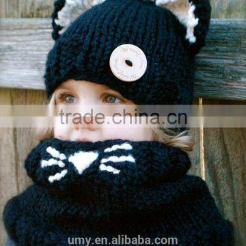 2017 Cat Pattern Hat With Scarf Boutique Winter Baby Hat