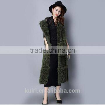 Real Natural Genuine Rabbit Fur With Lamb Fur Vest Women WinterMongolia Sheep FuMongolia Sheep Fur Coat