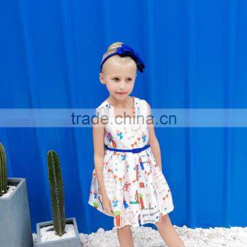 S17617A European Floral Printed Kid's Dress Girl Party Wear Summer Dress