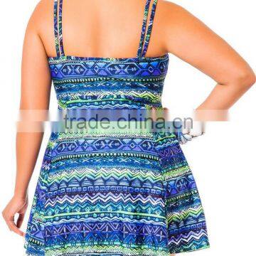 Modern One Piece Plus Size Women Tribal Pattern Swim Dress for Fat Lady Beach Wear photo-2
