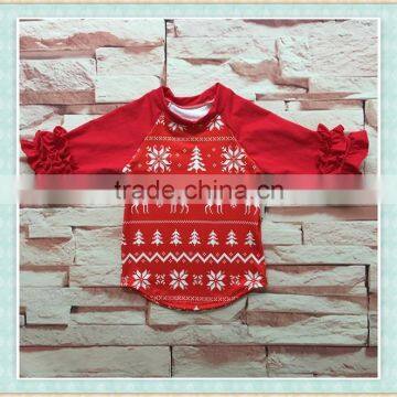 wholesale baby clothes factory price baby girl Christmas red reindeer pattern long-sleeve T-shirt