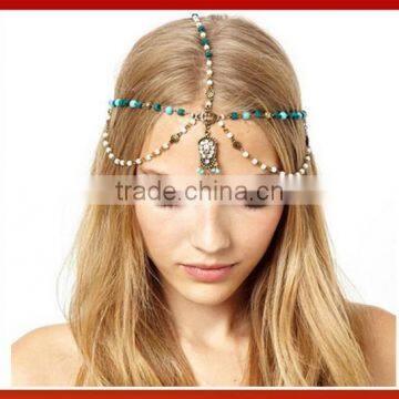 New Design Gold Crystal Beads Hair Band Elastic Headband Headmade Crystal Glass Beads Hair Band