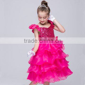 Child clothes puff sleeve baby girls princess maxi satin wedding dress bridal gown