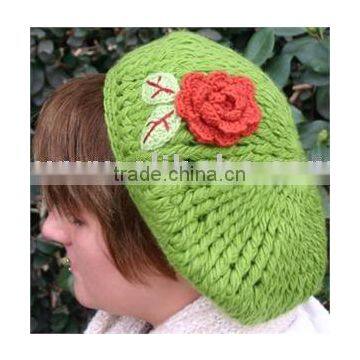 Beautiful green & red flower Knitted Hats Crochet Hats and Caps